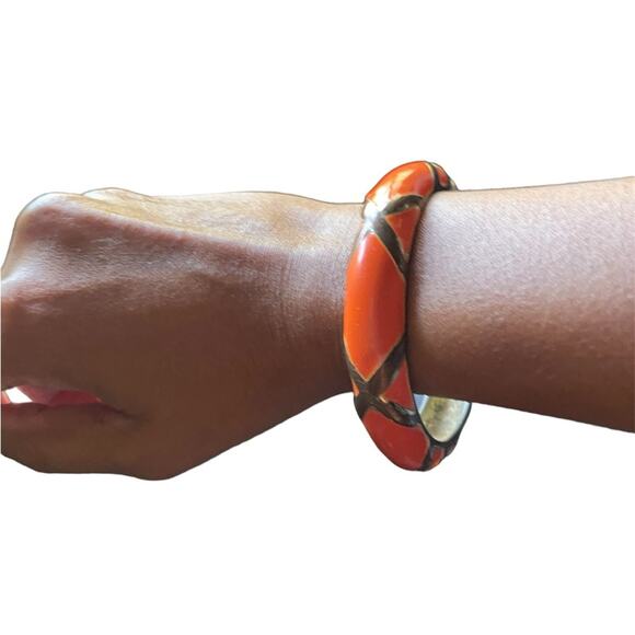 Orange Clamp Bracelet with Gold Tone Chris Cross X Style Vintage 80/90s Stack - Picture 1 of 3